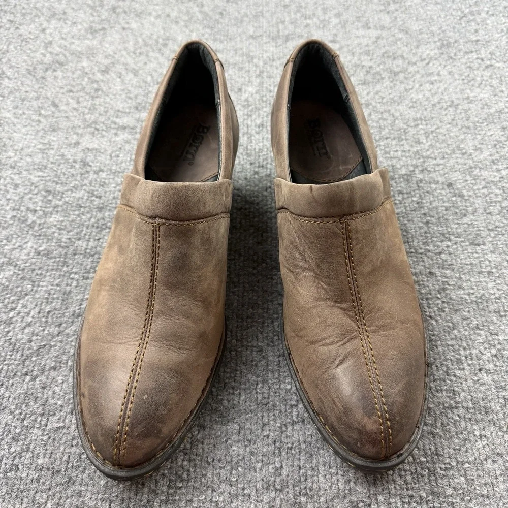 Born Brown Leather Ankle‎ Booties Womens 7M Comfort Low Heel Slip On